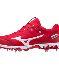 Mizuno 9-Spike Ambition 2 Low Men's Metal Baseball Cleat - Red White