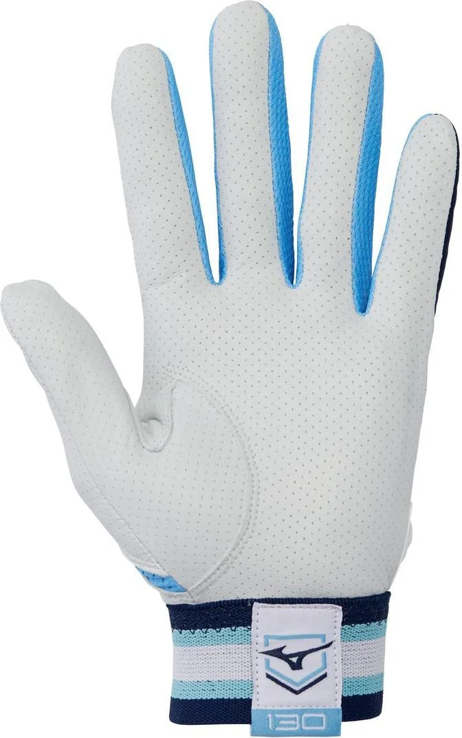 Mizuno B-130 Adult Baseball Batting Glove - Navy Light Blue / Columbia - Image 2