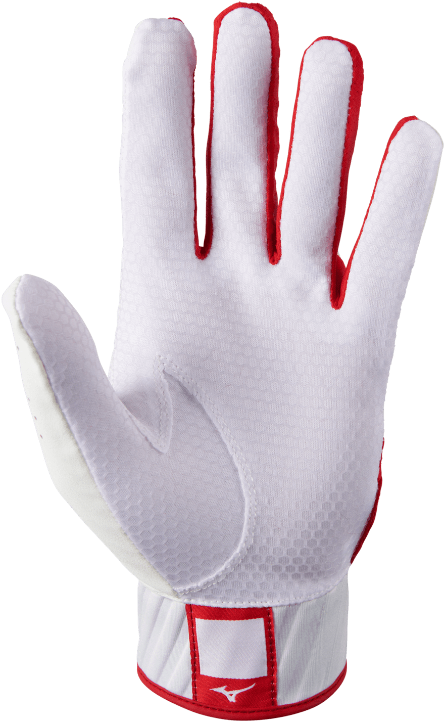 Mizuno MVP Adult Baseball Batting Glove - White Red - Image 2