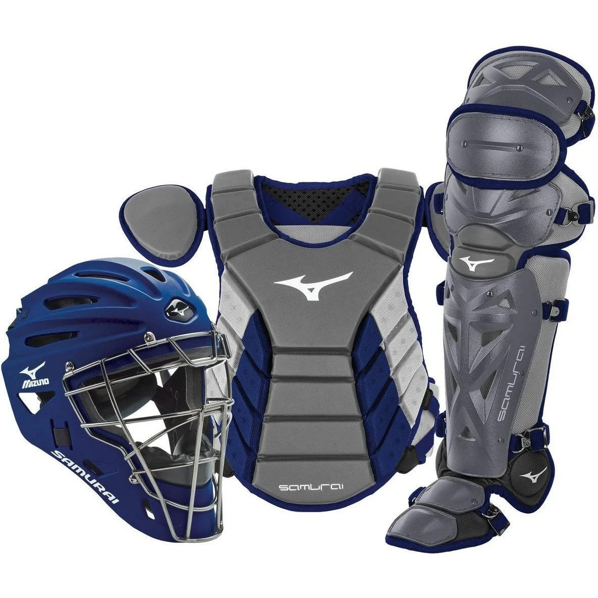Mizuno Samurai Adult 15" Baseball Boxed Catcher's Gear Set - Gray Navy