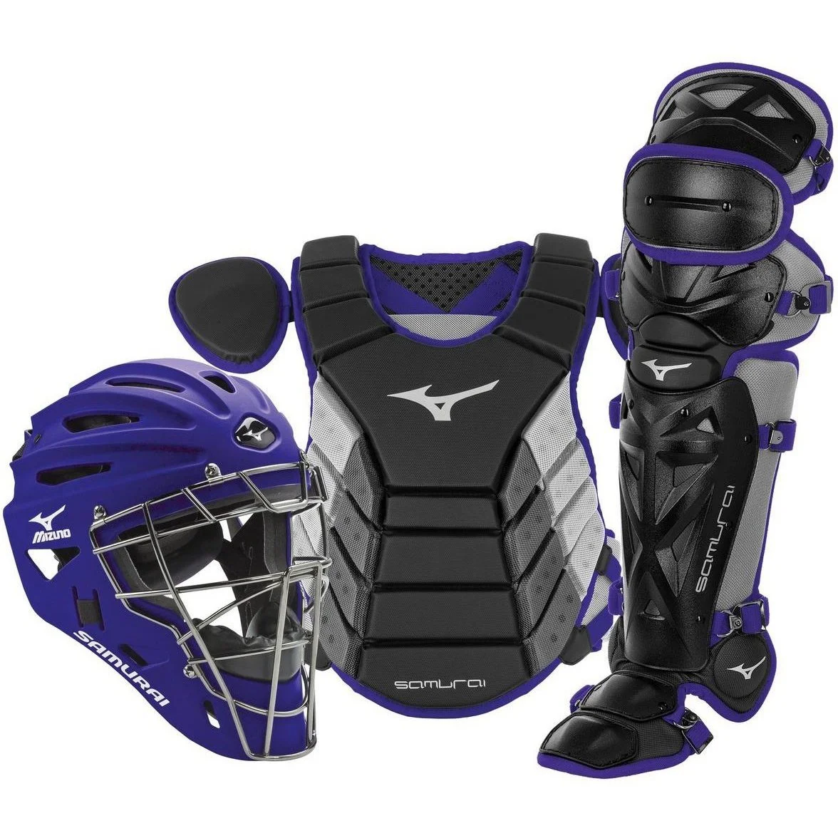 Mizuno Samurai Adult 16" Baseball Boxed Catcher's Gear Set - Black Purple