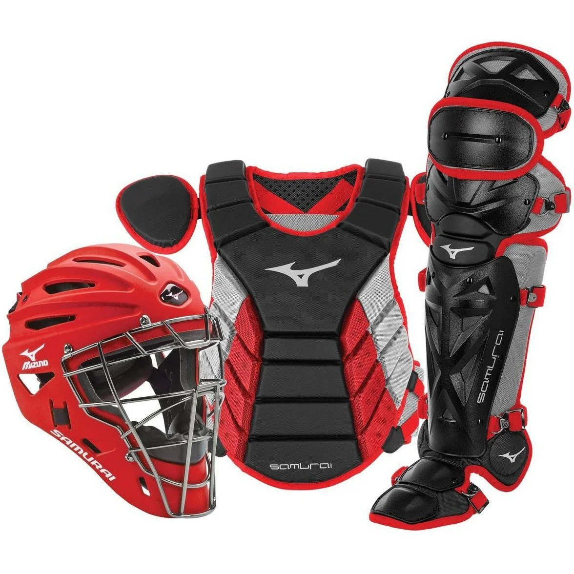 Mizuno Samurai Adult 16" Baseball Boxed Catcher's Gear Set - Black Red