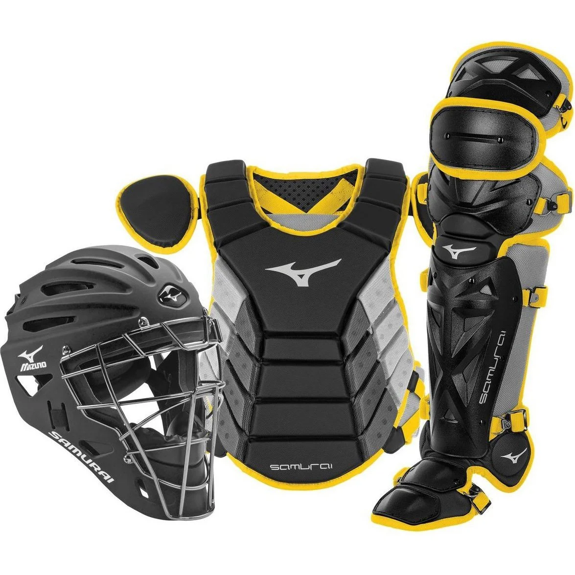 Mizuno Samurai Adult 16" Baseball Boxed Catcher's Gear Set - Black Yellow