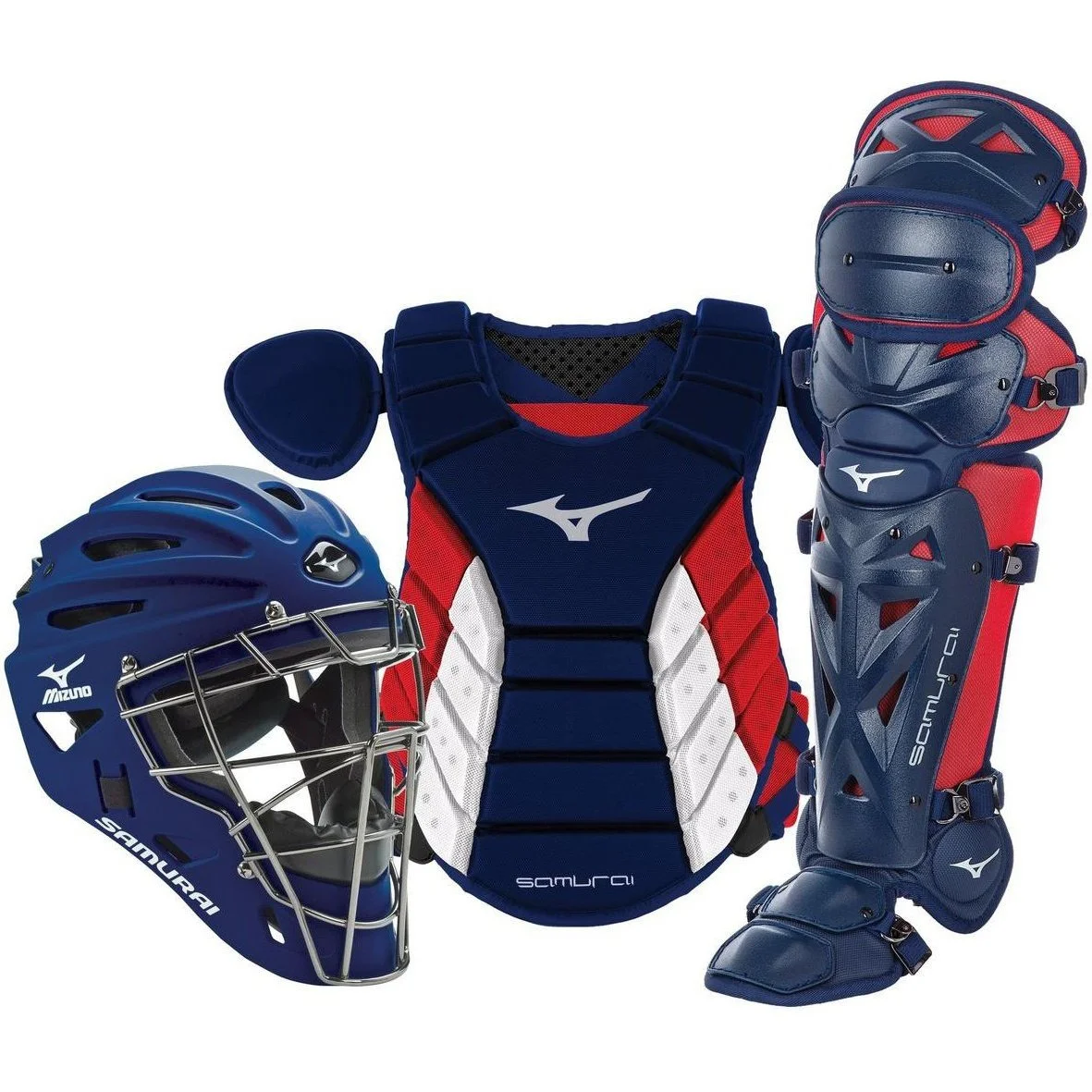 Mizuno Samurai Adult 16" Baseball Boxed Catcher's Gear Set - Navy Red