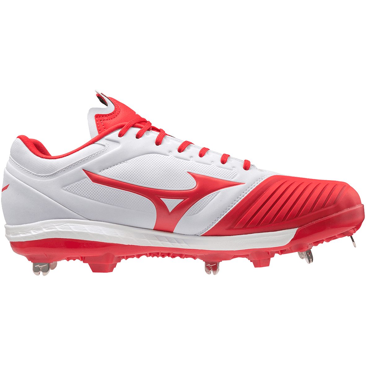 Mizuno Sweep 5 Low Women's Metal Softball Cleat - White Red - Image 3